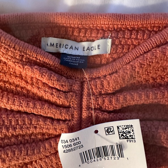 American Eagle Outfitters Coral and Cream Strapless Crop Top - Picture 4 of 5